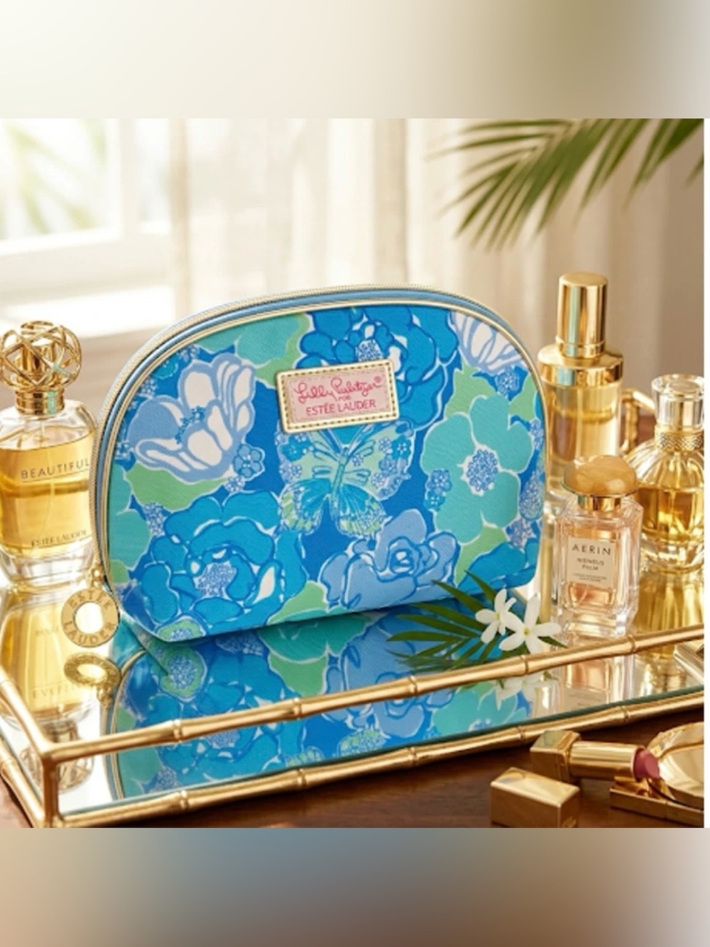 LILLY PULITZER NWOT Blue Floral Makeup Cosmetic Bag